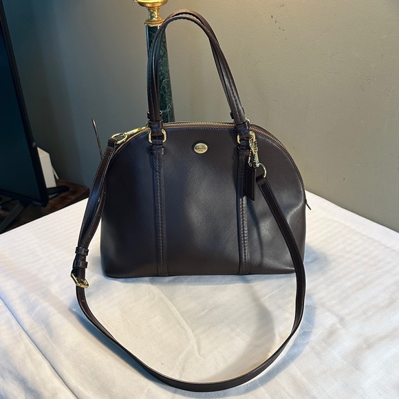Coach Handbags - Coach Dark Brown Dome Satchel with Gold Hardware